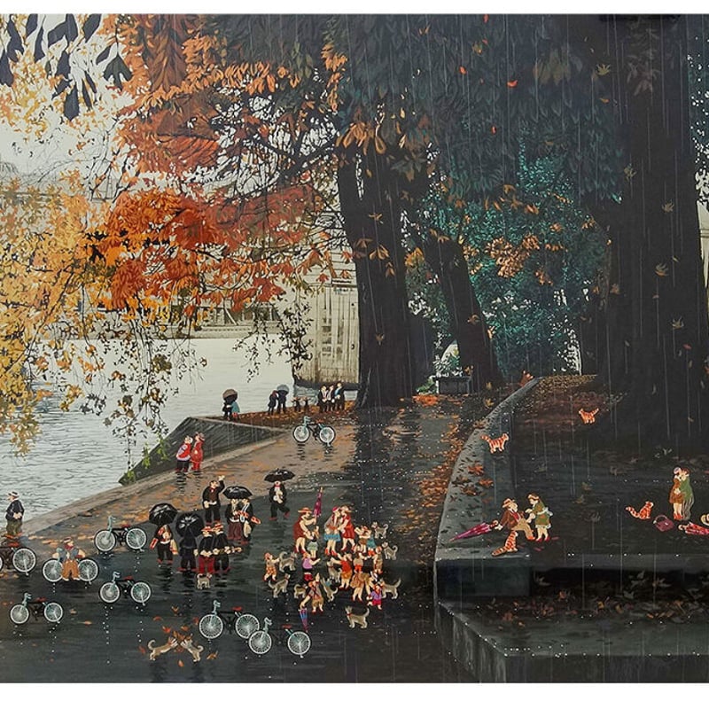 ヒロ・ヤマガタ】セーヌ川にてシルクスクリーン山形博導額装可