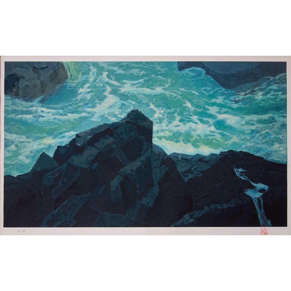 東山魁夷 【潮音】木版画 シート 版画 東山魁夷 「潮音」 シルクスクリーン 新品の額付き 10号相当