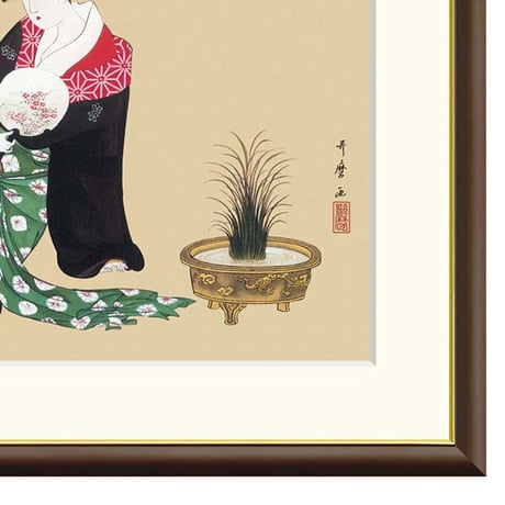 ● 喜多川歌麿 「納涼美人図」額入り 複製画 高精彩工芸画 額装画 肉筆浮世絵 名画 レプリカ 人物 美人画 千葉市美術館所蔵  J2-145 【納期：1週間】