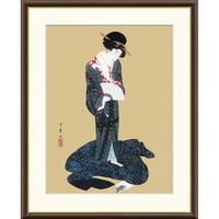 ● 喜多川歌麿 「更衣美人図」額入り 複製画 高精彩工芸画 額装画 肉筆浮世絵 名画 レプリカ 人物 美人画 出光美術館所蔵 J2-147 【納期：1週間】