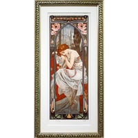 ★ 版画 ミュシャ 「四つの時・夜のやすらぎ」 ピエゾグラフ 額入り 美人画 アールヌーヴォ― ケシの花 時の流れ STUDIO ART FLAGの品質保証 YE450