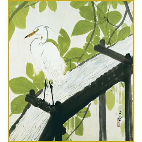【色紙額】 川合玉堂「栃若葉」額入り 日本画の名作 高精彩工芸画 複製画 風景画 レプリカ  絵画 美術品 アート 初夏 栃の木 鷺 K10-027