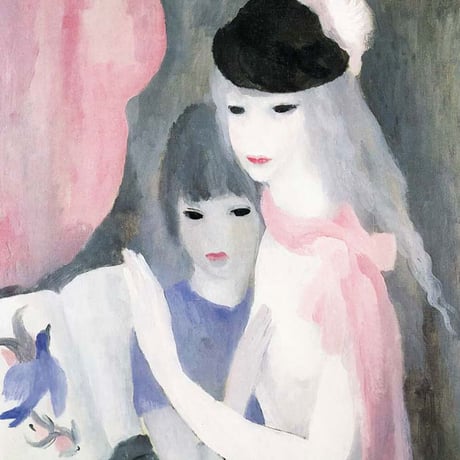 マリー・ローランサン 「二人の少女」 額入り 複製画 高精彩工芸画 額装画 レプリカ エコールドパリ 美人画 J1-177 【納期：約1週間】