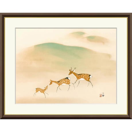 ● 竹内栖鳳 「遊鹿」 額入り 複製画 高精彩工芸画 額装画 日本画 名画 レプリカ 動物画 シカ 湯河原美術館（神奈川）所蔵  J2-037 【納期：約1週間】