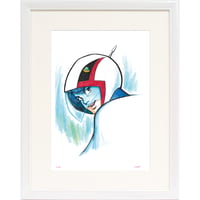 タツノコプロ監修 「ガッチャマン1 号 大鷲の健 cool 」 ジークレー版画 額入り 複製画 1972年TV放映 昭和のテレビアニメ 吉田すずか レトロ 科学忍者隊 【半切】【C6347】