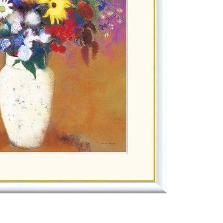 オディロン・ルドン 「白い花瓶の花」 額入り 複製画 高精彩工芸画  額装画 額絵 レプリカ 象徴主義 シュールレアリスム J1-153 【納期：約1週間】