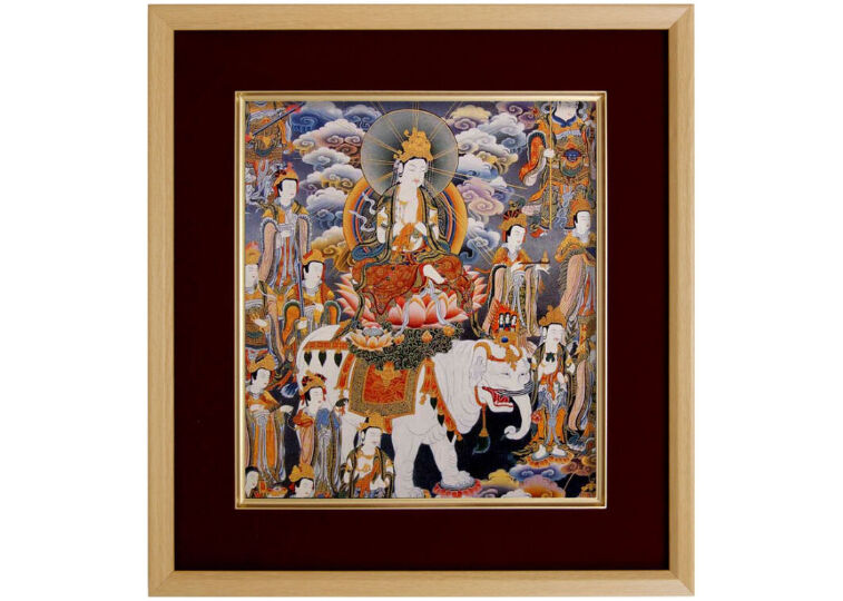 佛様の色紙絵額装 直筆、肉筆画 山上書 印あり 猛々しい 