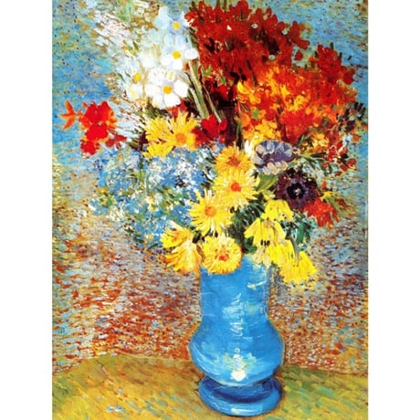 ＊ ゴッホ 「青い花瓶に活けた花」 F6号　額入り　複製画　静物画　ジクレー　透明ジェル加工　透明アクリル　後期印象派 【世界の名画】