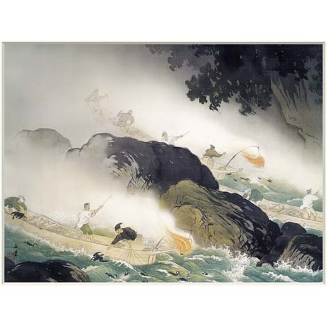 ● 川合玉堂 「鵜飼」 額入り 複製画 高精彩工芸画 額装画 日本画 風景 名画 レプリカ 風景画 山水図 夏 長良川 1931年制作 J2-020 【納期：約1週間】