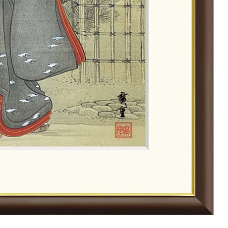● 歌川広重 「月夜観桜美人図」 額入り 複製画 高精彩工芸画 額装画 肉筆浮世絵 名画 レプリカ 人物 美人画 錦絵 着物の女性 J2-150 【納期：1週間】