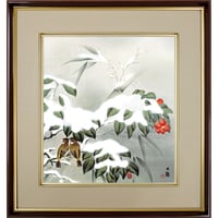 【色紙額】 横山大観「冬の夕 （ふゆのゆう）」額入り 日本画の名作 高精彩工芸画 複製画 風景画 レプリカ 冬 雪椿 絵画 美術品 アート K10-064
