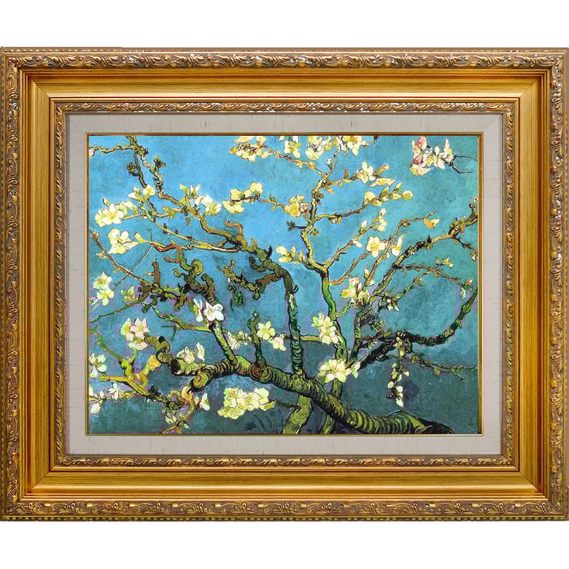 ☆秀作☆ 手書き油絵 ゴッホ 花咲くアーモンドの枝 額付 絵画 インテリア