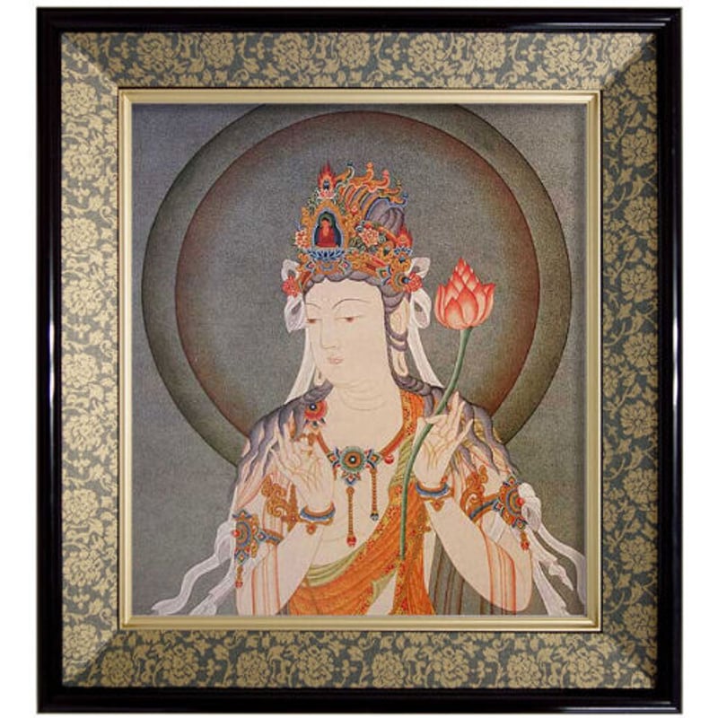 チベット観音菩薩のタンカ仏画額入り