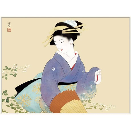 ● 上村松園 「萩の露」 額入り 複製画 高精彩工芸画 額装画 日本画 風景 名画 レプリカ 美人画 秋 雨上がり J2-029 【納期：約1週間】