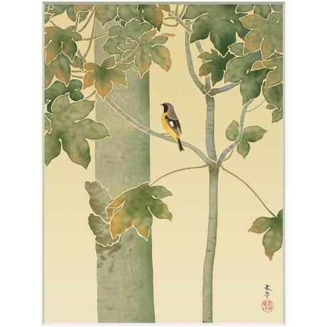 ● 菱田春草 「桐に小禽」 額入り 複製画 高精彩工芸画 額装画 日本画 名画 レプリカ 花鳥風月 動物画 風景画 つばめ 初夏 水野美術館（長野）所蔵 J2-118 【納期：約1週間】