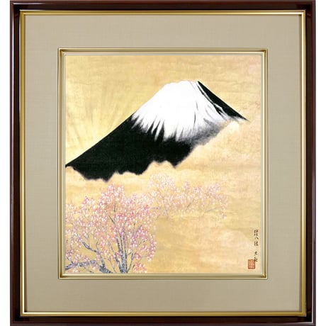 【色紙額】 横山大観「輝八紘（きはっこう） 」額入り 日本画の名作 高精彩工芸画 複製画 風景画 レプリカ 絵画 美術品 アート K10-008