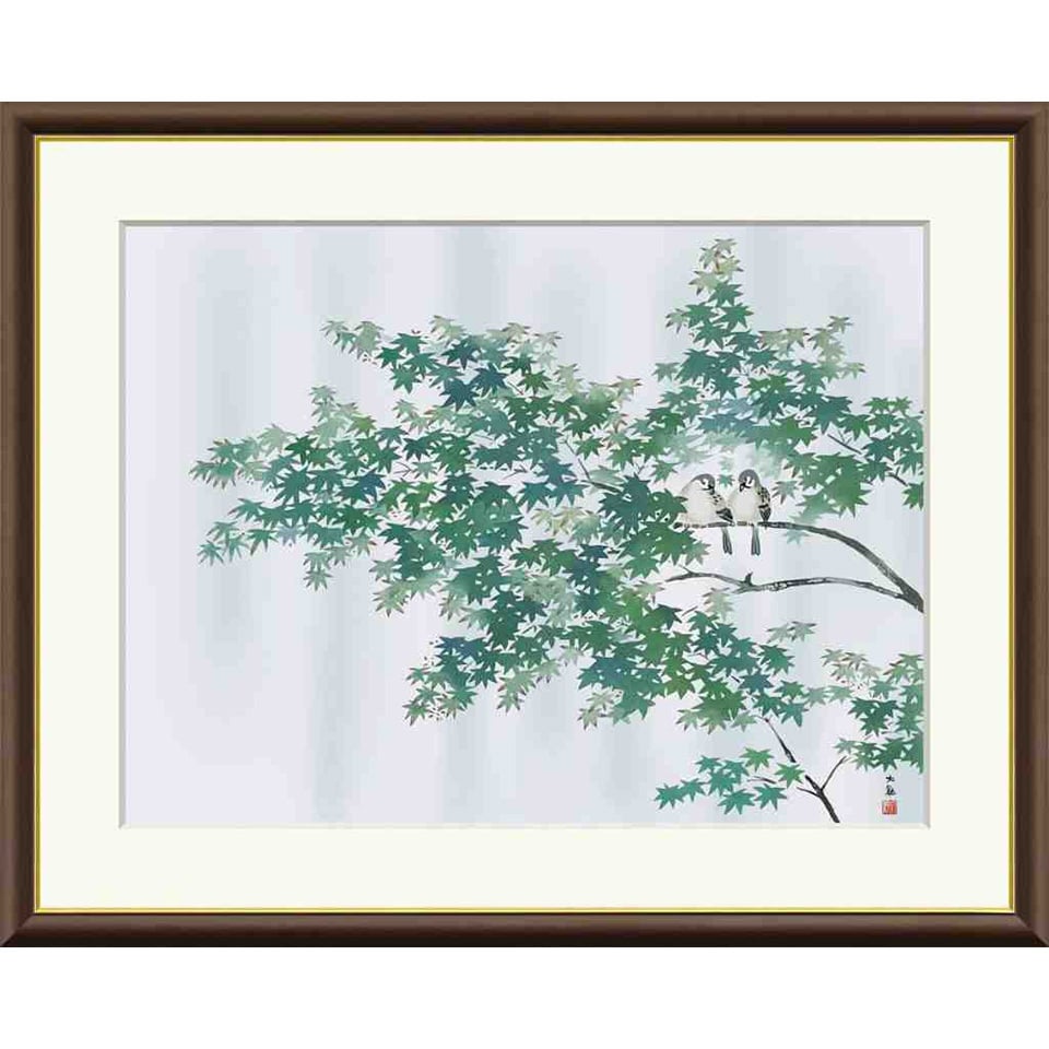 美品 掛け軸 横山大観筆 緑雨図 花鳥 名画 ○ 横山大観 「緑雨」 額入り 複製画 高精彩工芸画 額装画 日本画 名画