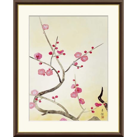 ● 小林古径 「紅梅」 額入り 複製画 高精彩工芸画 額装画 日本画 名画 レプリカ 風景画 花鳥図 春 梅の花 J2-047 【納期：約1週間】