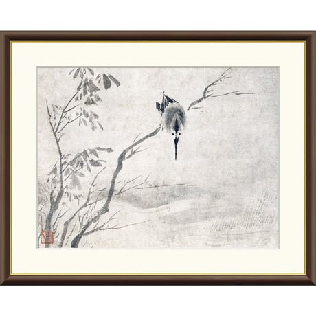 ● 雪舟 「翡翠図」 額入り 複製画 高精彩工芸画 額装画 日本画 名画 レプリカ 風景 花鳥図 山水画 松岡美術館（東京）所蔵   J2-080 【納期：約1週間】