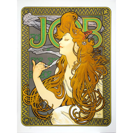★ 版画 ミュシャ 「JOB」 シルクスクリーン　額入り　大型　ミュシャ財団 承認エンボス印あり　限定300部　美人画　アールヌーボー　ジョブ　煙草の広告ポスター　YE454