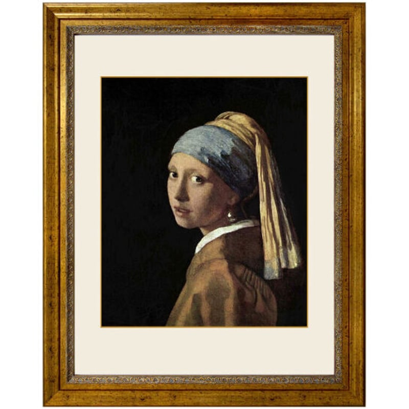 フェルメール作品絵画『真珠の耳飾りの少女』良質キャンパス豪華金箔額縁付