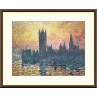★ モネ 「国会議事堂、日没」 額入り 複製画 高精彩工芸画 額絵 額装画 名画 レプリカ 透明アクリル 印象派 J1-233 【納期：約1週間】
