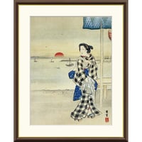 ● 歌川広重 「高輪茶屋美人図」 額入り 複製画 高精彩工芸画 額装画 肉筆浮世絵 名画 レプリカ 人物 美人画 錦絵 着物の女性 J2-151 【納期：1週間】
