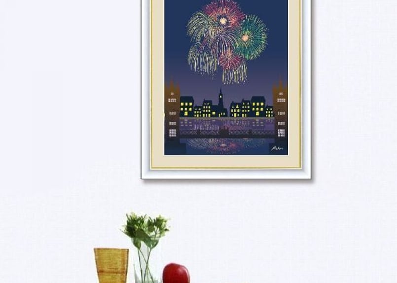 田口みちる『花火』高精細巧芸画 F6号 新品 絵画 額付 インテリア