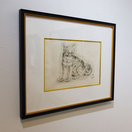 版画　藤田嗣治 「アラシェル（1930年発行・猫の本より）」 コロタイプ　アルシュ紙　額付き　挿画本のうち　版上サイン　レオナールフジタ　Foujita　真作保証