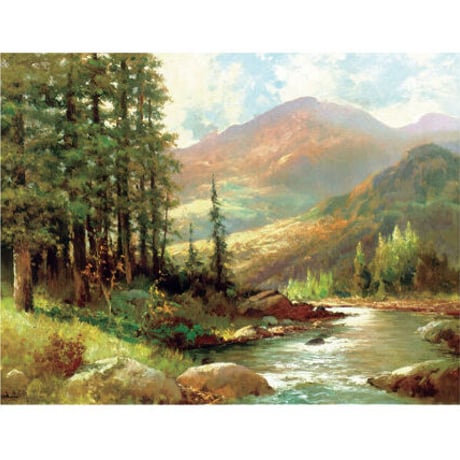 ＊ ロバート・ウッド 「山と川の風景」 F6号　額入り　複製画　風景画　ジクレー　透明ジェル加工　透明アクリル 【世界の名画】 P