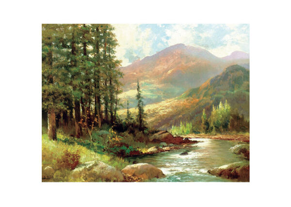 ロバート・ウッド 「山と川の風景」 F6号 額入り 複製画 風景画