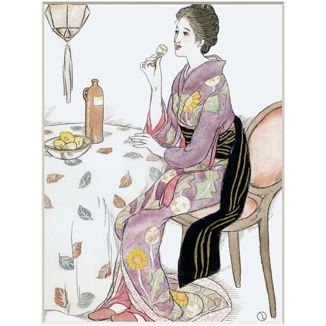 ● 竹久夢二 「青い酒」 額入り 複製画 高精彩工芸画 日本画 名画 レプリカ 美人画 大正ロマン 長崎十二景より 河村コレクション所蔵 J2-124【納期：約1週間】