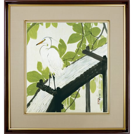 【色紙額】 川合玉堂「栃若葉」額入り 日本画の名作 高精彩工芸画 複製画 風景画 レプリカ  絵画 美術品 アート 初夏 栃の木 鷺 K10-027