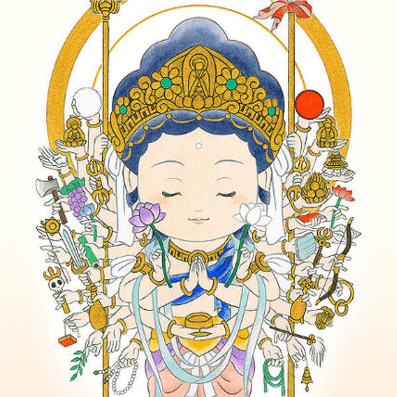 仏画色紙額】千手観世音菩薩 子(ねずみ)年生まれの守り御本尊 白木由希 