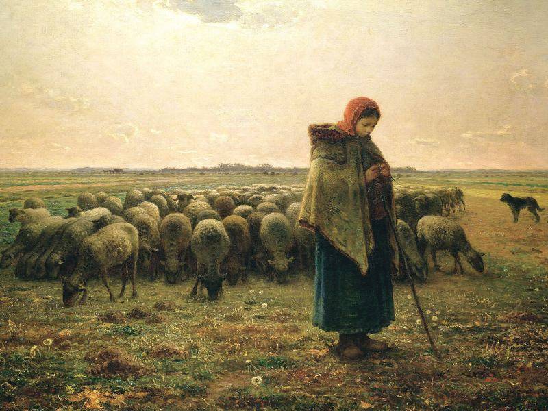 Jean-Franois Millet、鵞鳥番の少女2、希少画集画