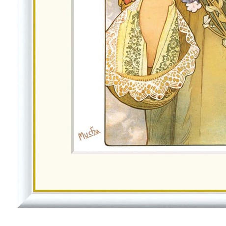 ミュシャ 「花」 額入り 複製画 高精彩工芸画 額絵 額装画 アート レプリカ 透明アクリル アールヌーボー 美人画 フラワー 連作 Mucha J1-109 【納期：約1週間】