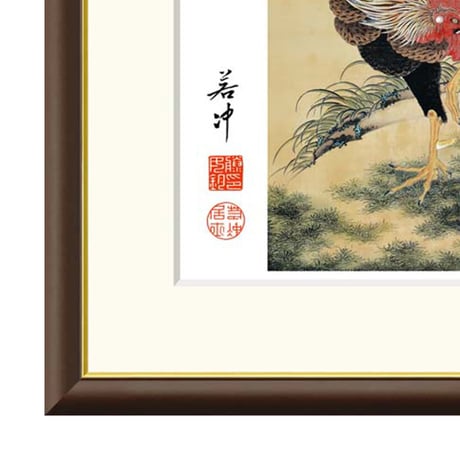 ● 伊藤若冲 「紫陽花双鶏図」 額入り 複製画 高精彩工芸画 額装画 日本画 名画 レプリカ 動物画 花鳥図 京都画壇 国宝・動植綵絵より 皇居三の丸尚蔵館／所蔵 J2-066【納期：約1週間】