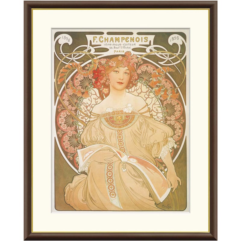 ミュシャ 「夢想」 額入り 複製画 高精彩工芸画 額絵 額装画 アート