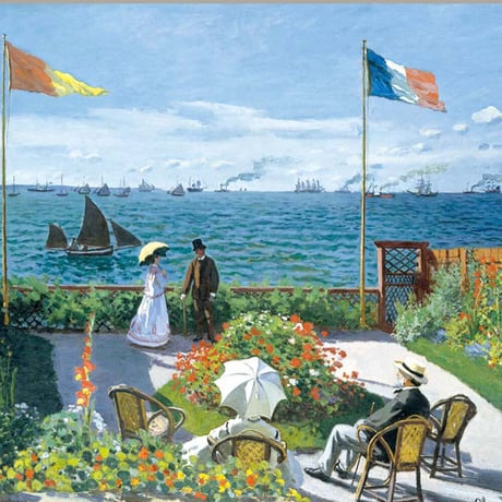 ★ モネ 「サン・タドレスのテラス」 額入り 複製画 高精彩工芸画 額絵 額装画  名画 レプリカ 透明アクリル 印象派 風景画 J1-023【納期：約1週間】