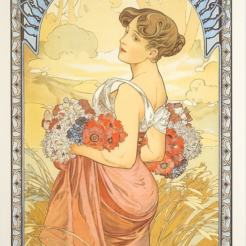 ☆ 版画 ミュシャ 「夏・四季（1900年） 」 ジクレー 額入り ミュシャ