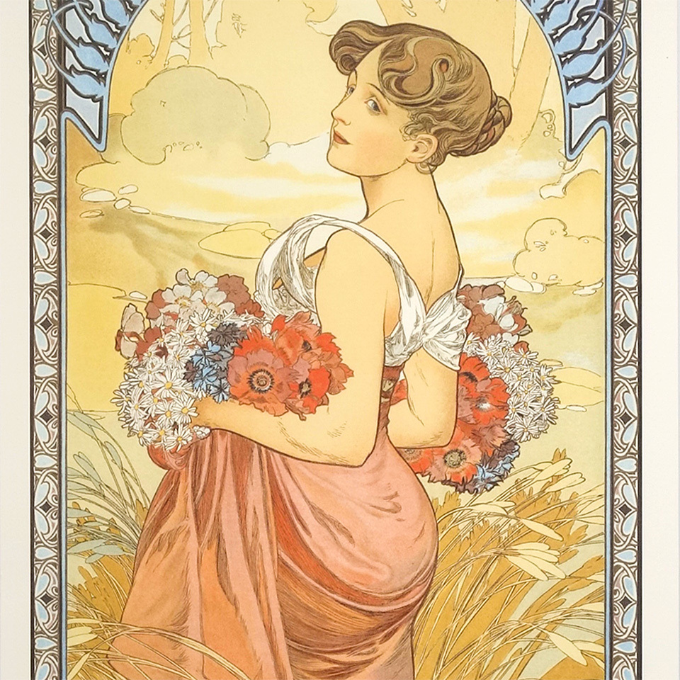 ☆ 版画 ミュシャ 「夏・四季（1900年） 」 ジクレー 額入り ミュシャ