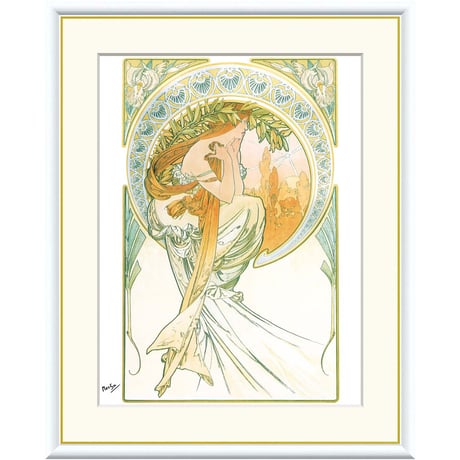 ミュシャ 「芸術・詩」 額入り 複製画 高精彩工芸画 額絵 額装画 アート レプリカ 透明アクリル アールヌーボー 美人画 四芸術 Mucha J1-108 【納期：約1週間】