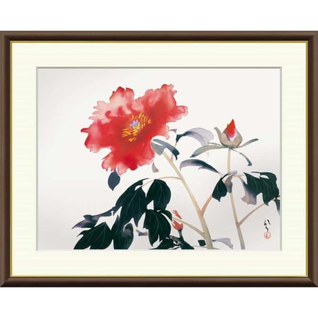 ● 川端龍子 「牡丹」 額入り 複製画 高精彩工芸画 額装画 日本画 名画 レプリカ 静物画 花鳥図 冨貴図 紅牡丹 J2-059