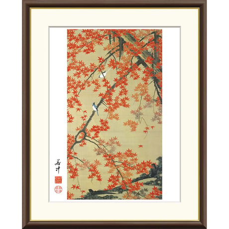 ● 伊藤若冲 「紅葉小禽図」 額入り 複製画 高精彩工芸画 額装画 日本画 名画 レプリカ 動物画 花鳥図 京都画壇 国宝・動植綵絵より 皇居三の丸尚蔵館／所蔵 J2-067【納期：約1週間】