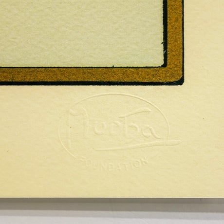 ★ 版画 ミュシャ 「羽根」 リトグラフ　額入り　大型絵画　ミュシャ財団承認 エンボス印　羽根ペン　La Plume　Feather　文学　美人画　アールヌーヴォー 装飾パネル　タテ長　YE456