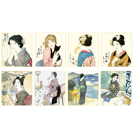 【色紙】 竹久夢二 全7種 特色工芸色画 複製画 日本画 名画 レプリカ 美人画 大正ロマン 女十題 長崎十二景 ゆうパケット発送【納期：在庫あり】