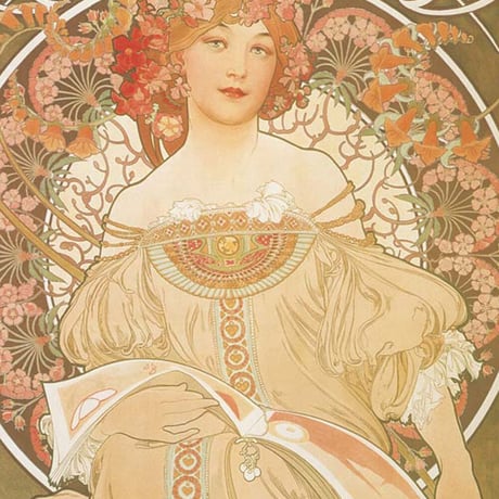 ミュシャ 「夢想」 額入り 複製画 高精彩工芸画 額絵 額装画 アート レプリカ 透明アクリル アールヌーボー 美人画 肖像画 Mucha J1-102 【納期：約1週間】