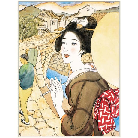 ● 竹久夢二 「眼鏡橋」 額入り 複製画 高精彩工芸画 日本画 名画 レプリカ 美人画 大正ロマン 長崎十二景より 河村コレクション所蔵 J2-125【納期：約1週間】