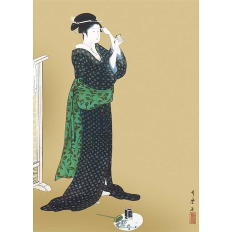 ● 喜多川歌麿 「夏姿美人図」額入り 複製画 高精彩工芸画 額装画 肉筆浮世絵 名画 レプリカ 人物 美人画 遠山記念館所蔵 J2-146 【納期：1週間】