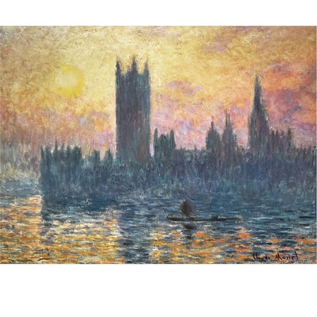 ★ モネ 「国会議事堂、日没」 額入り 複製画 高精彩工芸画 額絵 額装画 名画 レプリカ 透明アクリル 印象派 J1-233 【納期：約1週間】